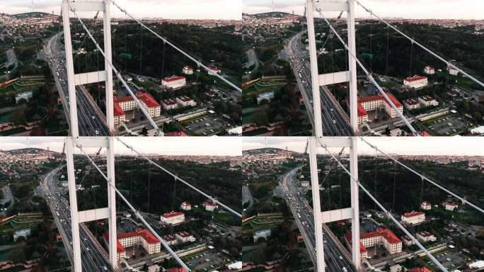 航拍博斯普鲁斯大桥:无人机拍摄7月15日烈士大桥和博斯普鲁斯海峡亚洲一侧，#TemmuzŞehitl