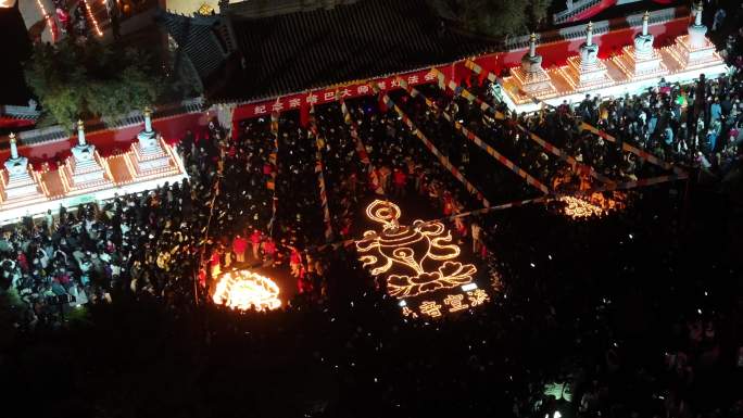 西安广仁寺燃灯节西安旅游西安夜景航拍