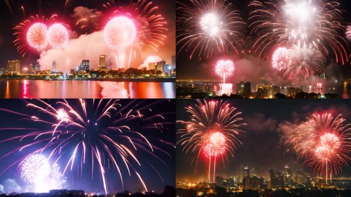 城市烟花燃放烟花礼花春节烟花爆竹庆新年