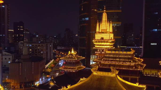 上海 静安区 静安寺 夜景 航拍 寺庙