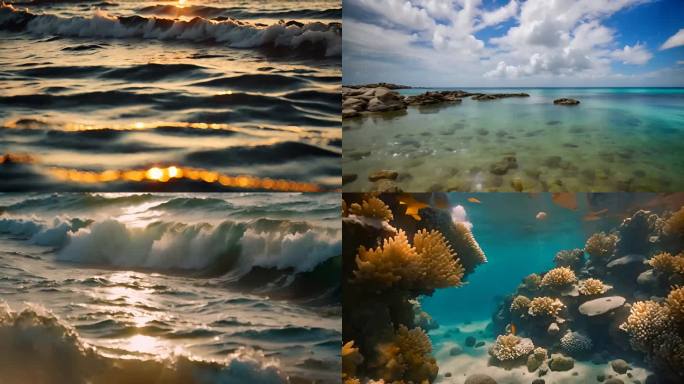 海边 海浪 珊瑚  海滩  礁石 波光粼