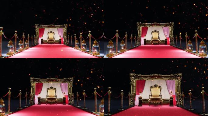 动画红地毯上的金色护栏通向红色豪华扶手椅，VIP概念