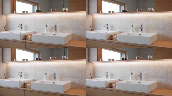现代浴室内部与双水槽设计