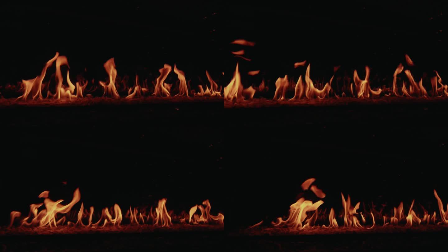 燃气壁炉与燃烧的火。横向运动