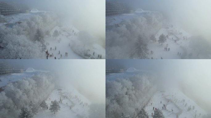 吉林雾凇松花江冬季风光自然奇观航拍