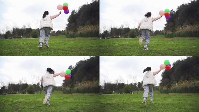 小孩 手拿气球 奔跑慢镜头