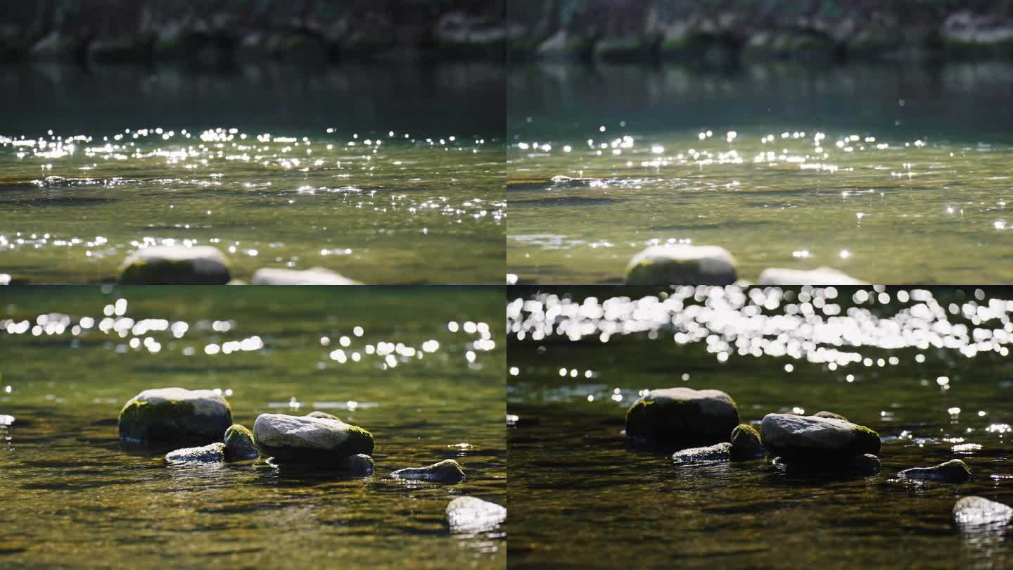 4K波光粼粼水面溪水河流