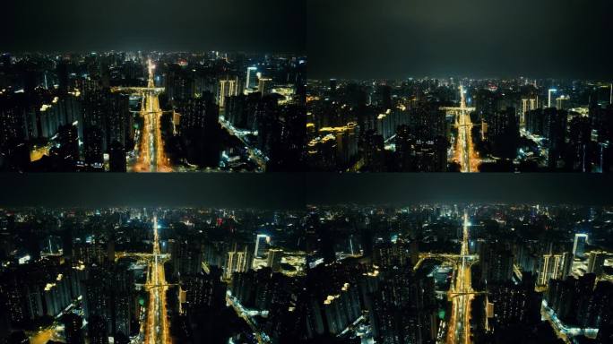 成都城市夜景交通双娇子立交桥航拍