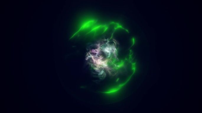 旋转绿色能源球数字原子高科技球未来的魔法圈发光明亮的力场抽象背景