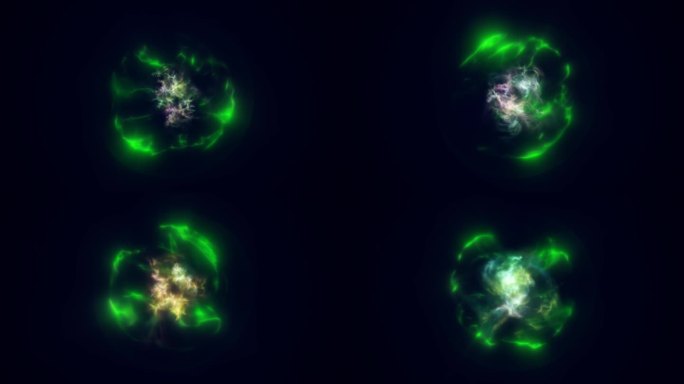 旋转绿色能源球数字原子高科技球未来的魔法圈发光明亮的力场抽象背景