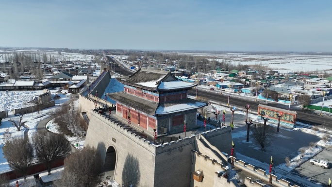 新疆伊犁古城雪景航拍4k