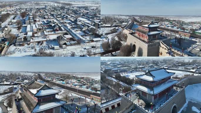 新疆伊犁古城雪景航拍4k