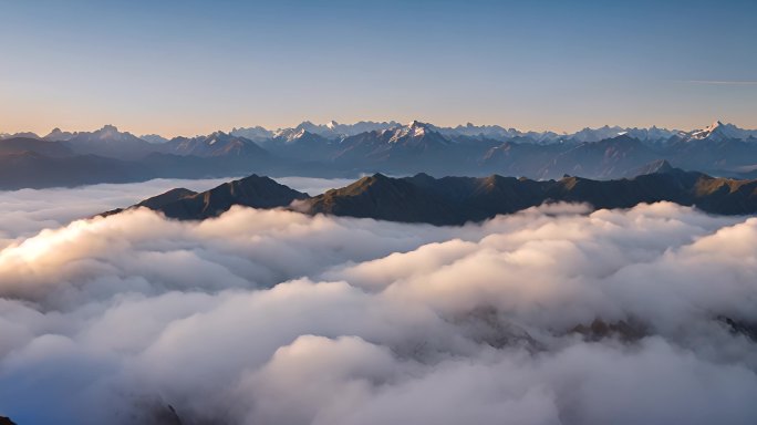 山峰阳光航拍云海日出延时雪山山脉意境风景