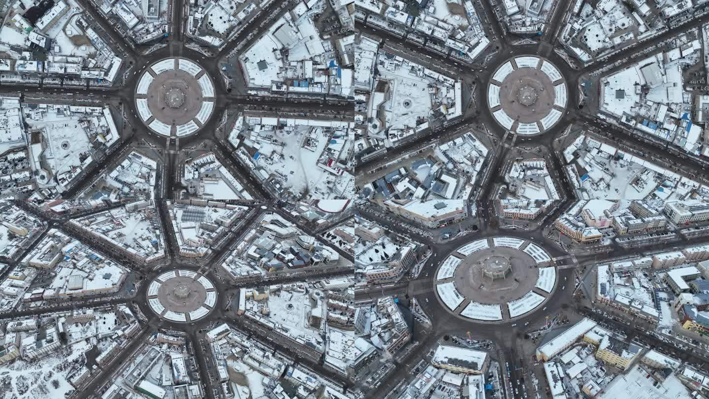 新疆伊犁特克斯八卦城 雪景航拍4k