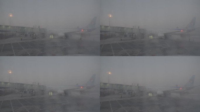 浓雾 机场 停机坪 大型飞机 登机口