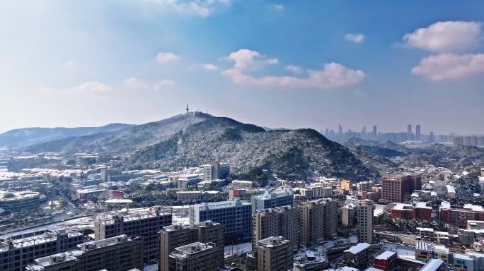 4k长沙岳麓山雪景航拍