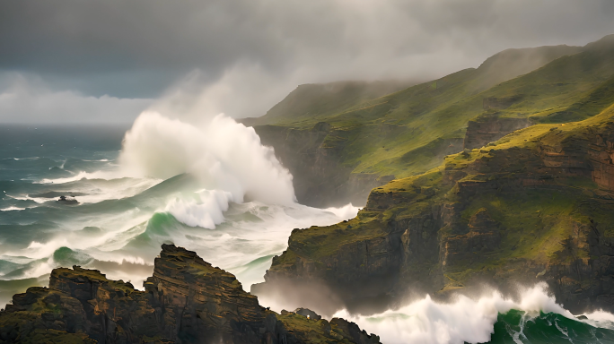 悬崖上暴风雨来临前的巨浪