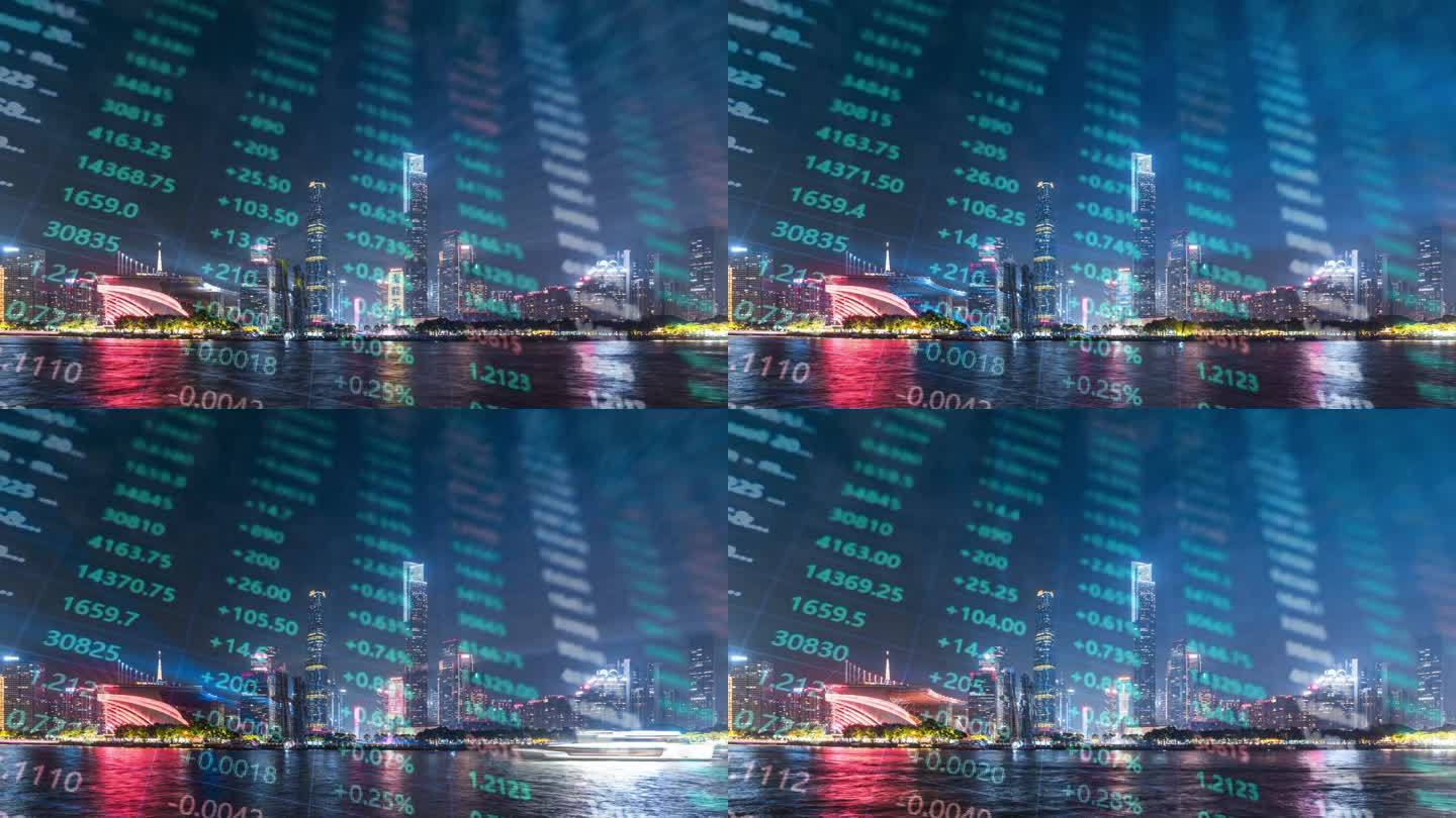 广州珠江新城CBD夜间灯光秀与金融经济资本市场波动概念