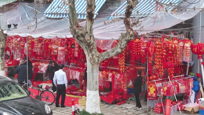 台州新年城市街景新年热闹氛围