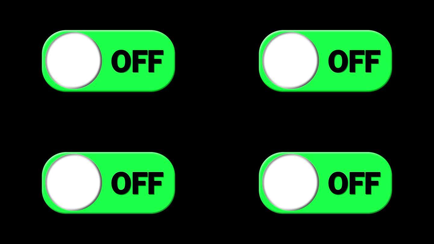 绿色关闭按钮在拨动开关设计动画上的紫色背景。
