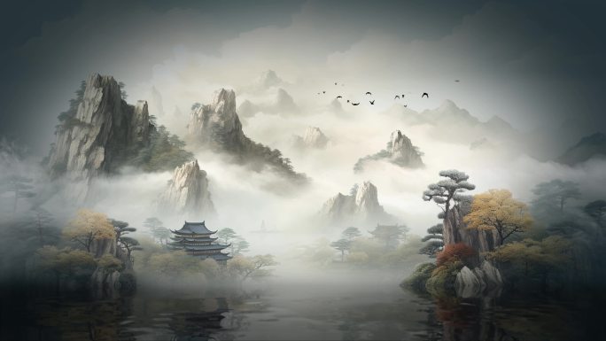 中国风山水画动态视频素材