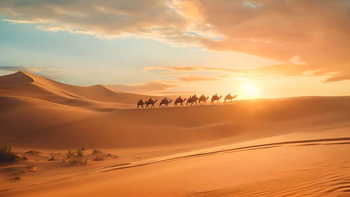 沙漠驼队丝绸之路4K素材