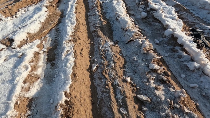 走在干土的雪地里