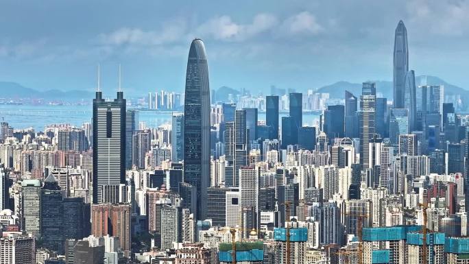 Aerial view Shenzhen city skyline and mountains wi