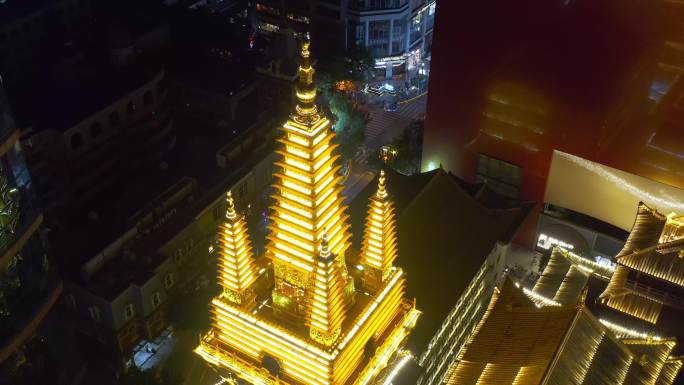 上海 静安区 静安寺 夜景 航拍 寺庙