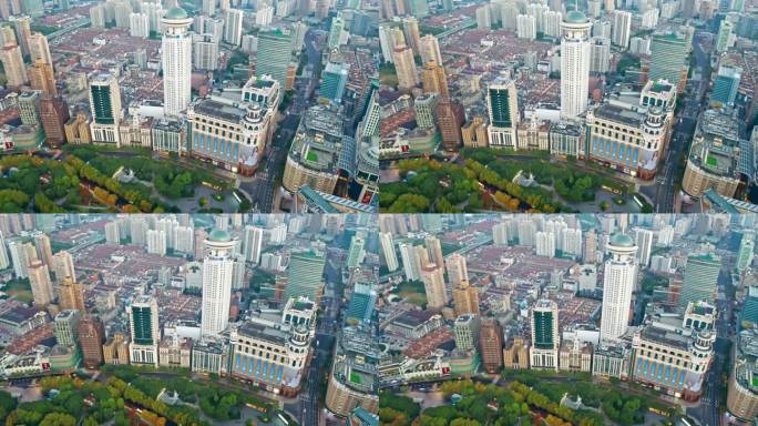 上海 浦西  城市上空 人民广场 航拍