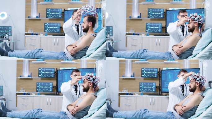 医生正在为年轻病人做脑部扫描