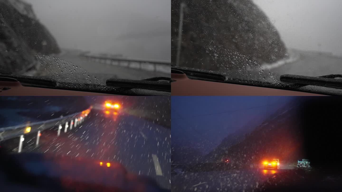 西藏开车窗外的暴雪