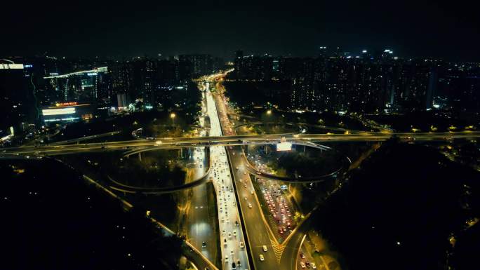 成都天府立交桥夜景灯光航拍