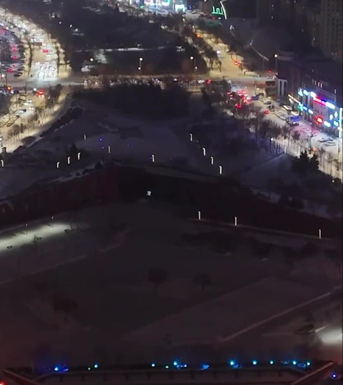 高清竖屏航拍哈尔滨冰雪大世界夜景