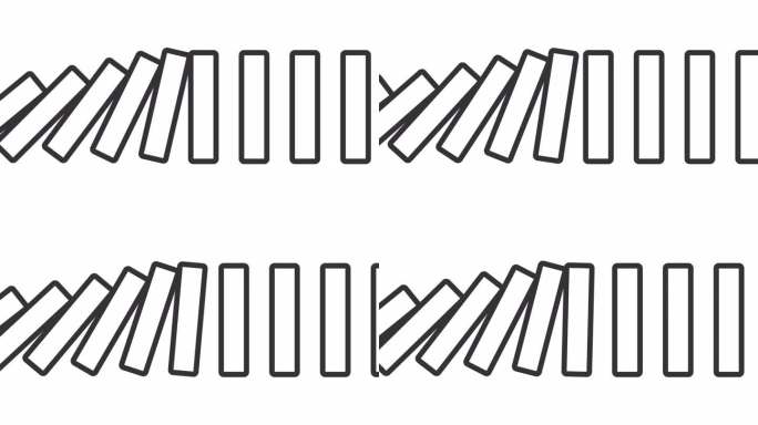 无尽的多米诺骨牌图标的2D黑色简单细线动画，透明背景的高清视频，代表经济危机的无缝循环4K视频