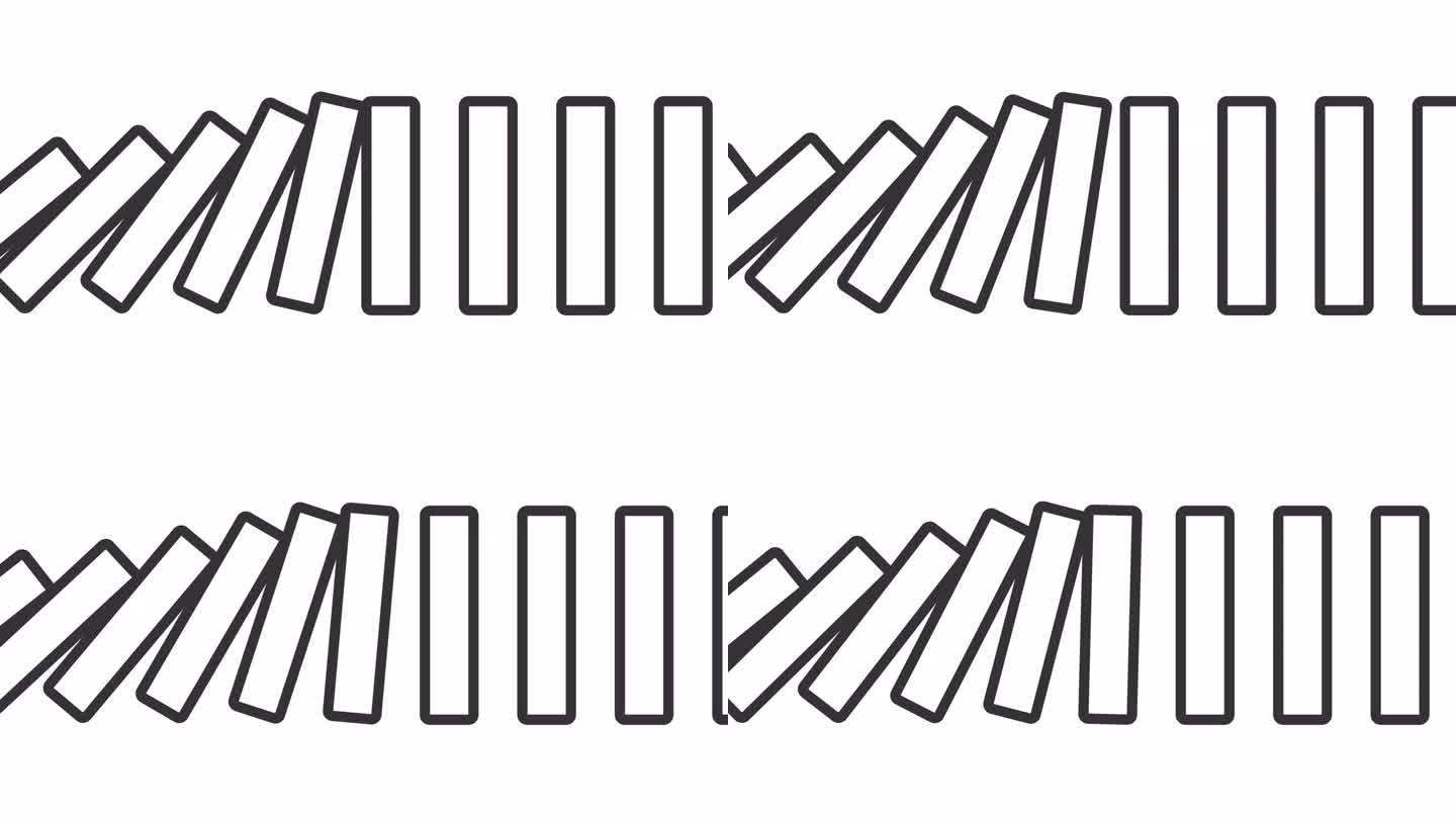 无尽的多米诺骨牌图标的2D黑色简单细线动画，透明背景的高清视频，代表经济危机的无缝循环4K视频