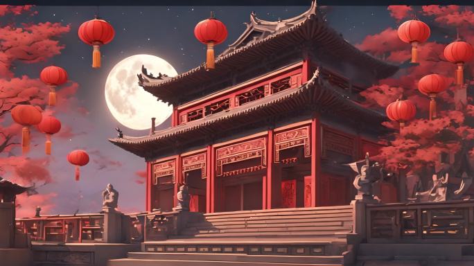 中式红灯建筑不夜城