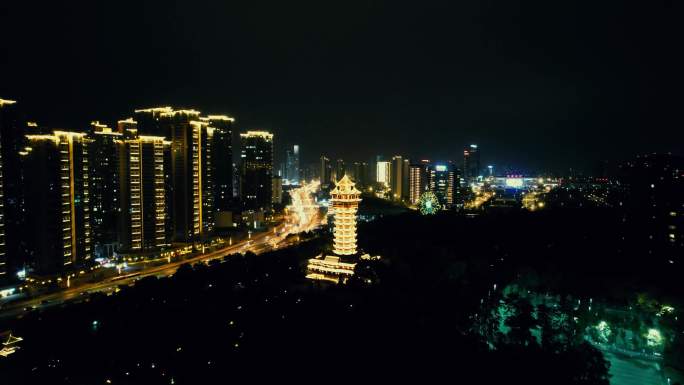 成都塔子山公园九天楼夜景灯光航拍