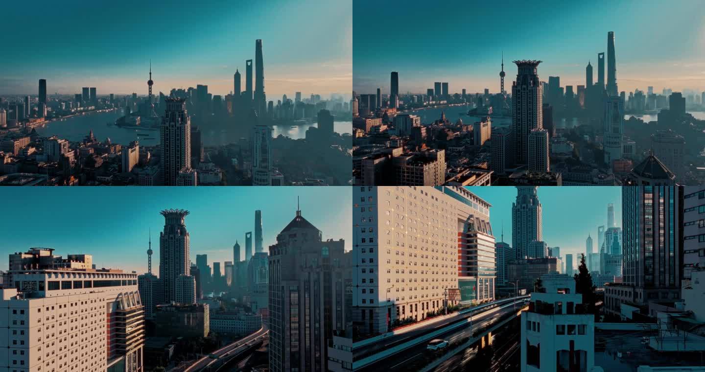 上海清晨蓝调航拍