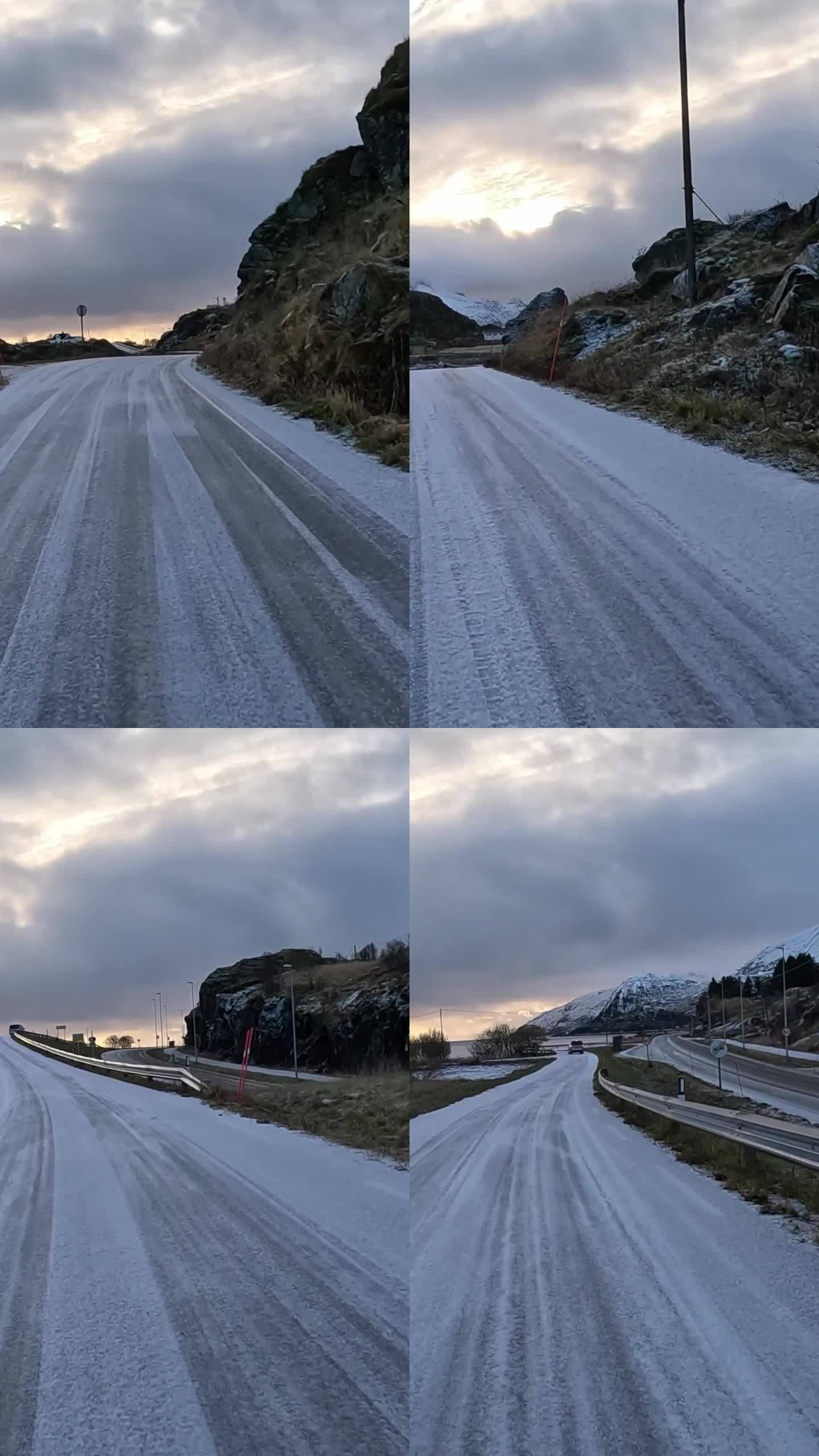 冬天积雪覆盖的公路，挪威的路