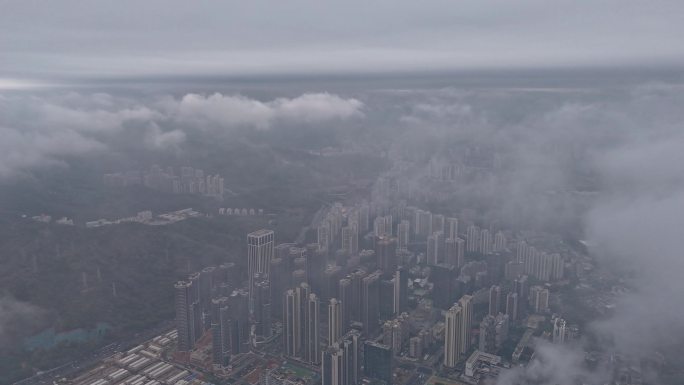 航拍深圳云海上的城市风光宣传片空镜