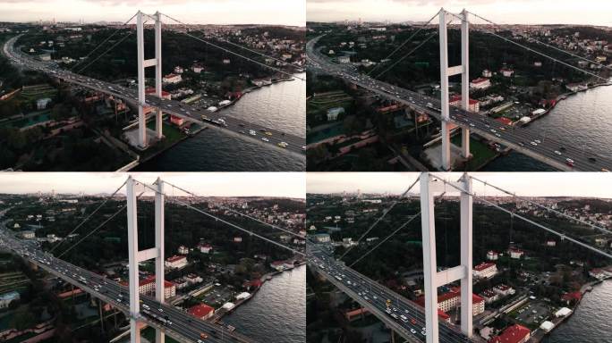 航拍博斯普鲁斯大桥:无人机拍摄7月15日烈士大桥和博斯普鲁斯海峡亚洲一侧，#TemmuzŞehitl