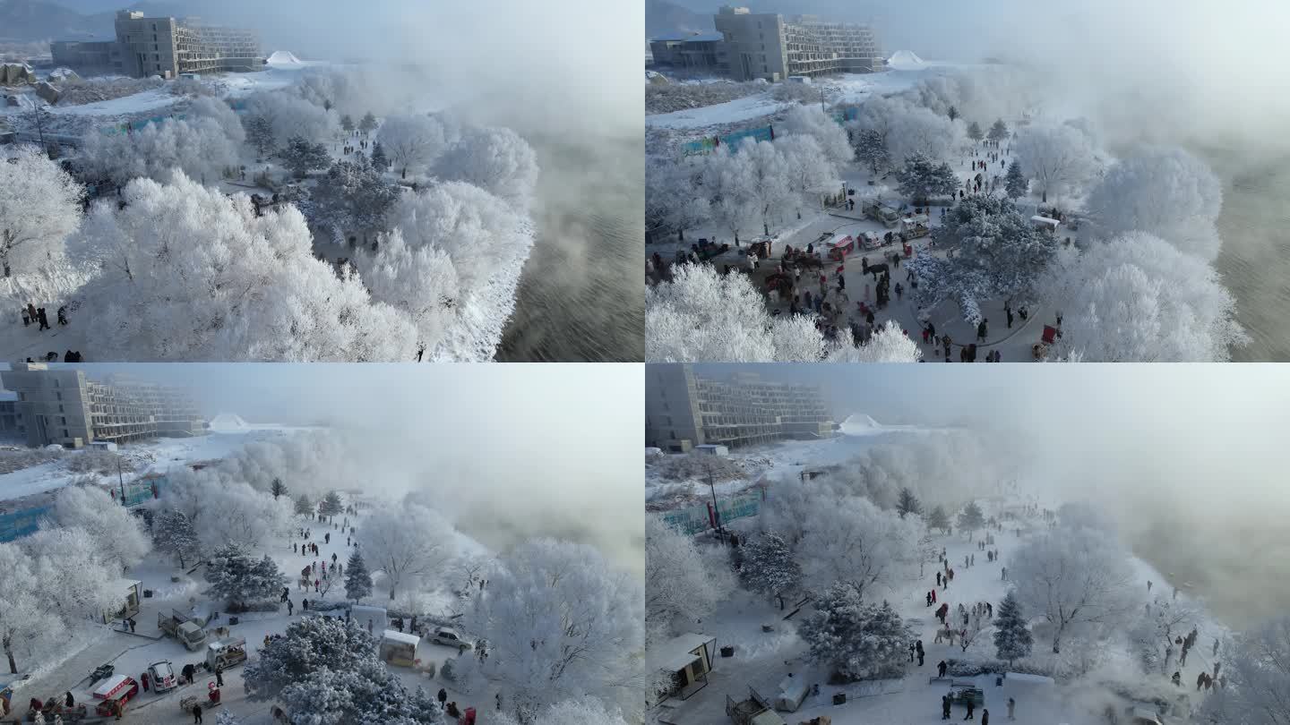 吉林雾凇松花江冬季风光自然奇观航拍