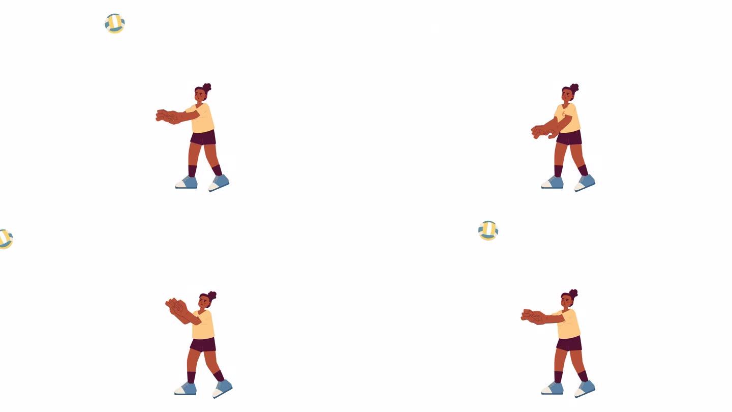 黑人女孩排球拦截2D人物动画