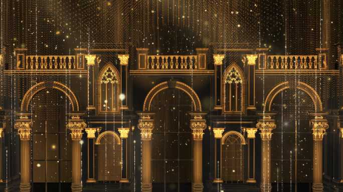 金色欧式建筑婚礼背景舞台