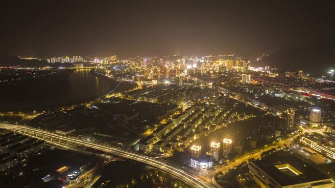 浙江省临海市航拍夜景延时