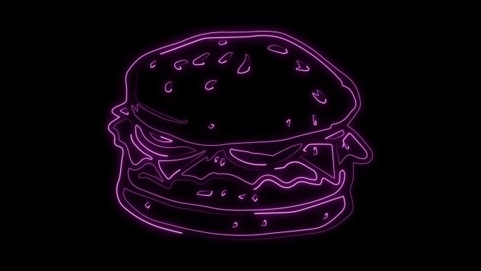 芝士汉堡三明治招牌。4K霓虹动画。