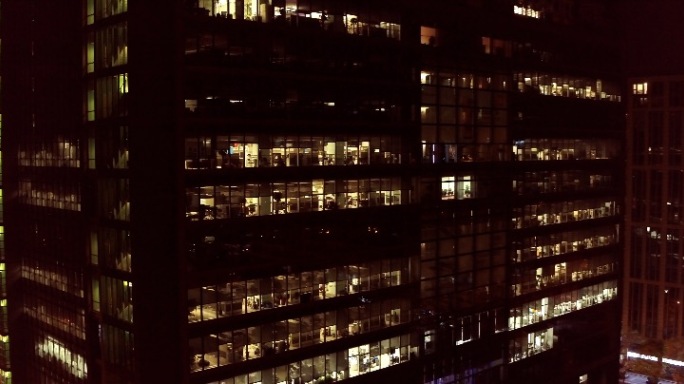 航拍中关村写字楼夜景办公室窗户灯火通明