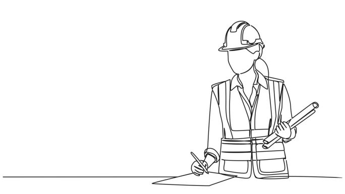 动画单线绘制土木工程师或建筑师与建设计划