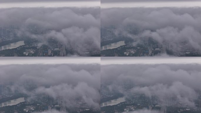 航拍深圳云海上的城市风光宣传片空镜